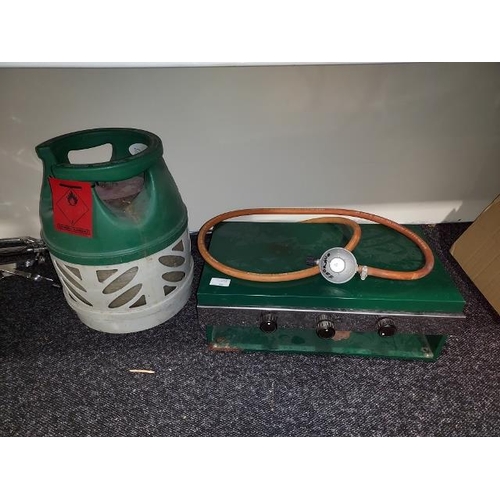 665 - Camping Gas Stove (Missing Ring Covers) Plus Plastic Gas Bottle (Empty)