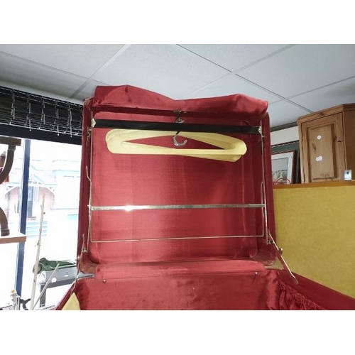 81 - Vintage Luggage Fitted Suitcase With Leather Trim, Red Interior And Exterior, Hangers Inside. Initia... 