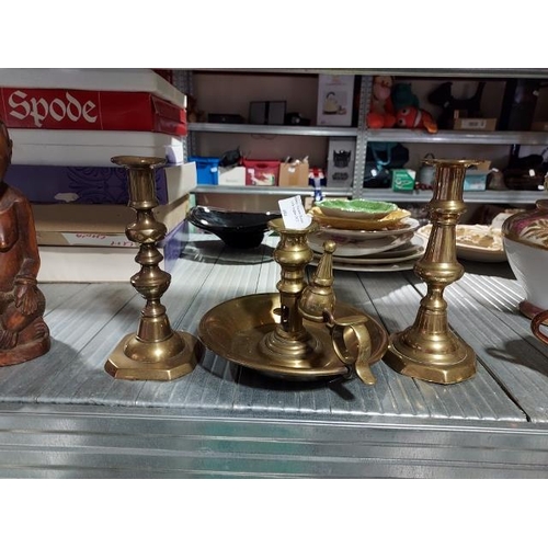 495 - 3 Brass Candlesticks