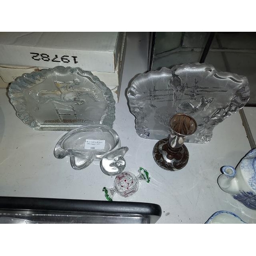 501 - Selection Of Glassware Including 2 Heavy Bergdala Glass Plaques