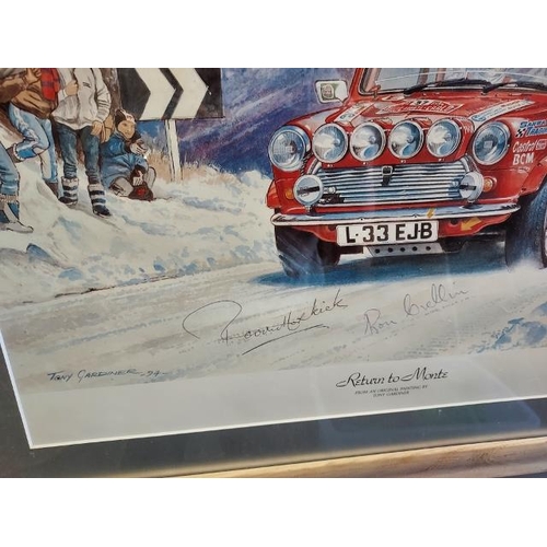 104 - 1994 'Return To Monte' Framed Print Mini Cooper, Signed By Paddy Hopkirk & Ron Crellin