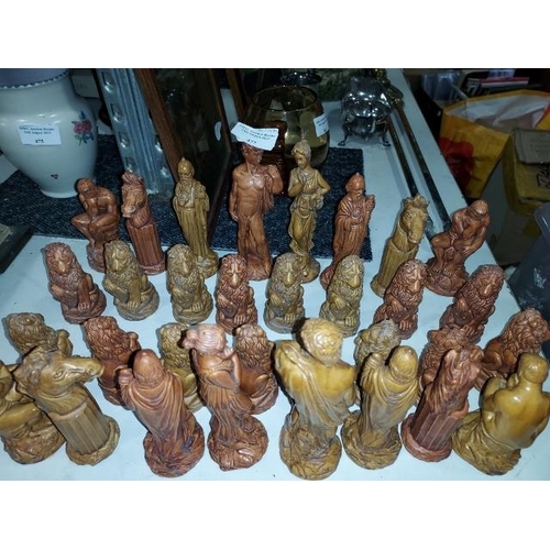 478 - Set Of Greek Chess Pieces, 1 Has Head Glued Back On. No Board