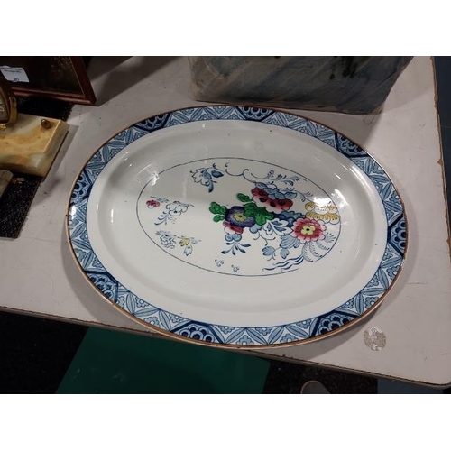 486 - 2 Oval Serving Dishes, 1 Harbour Scene And 1 Floral Pattern