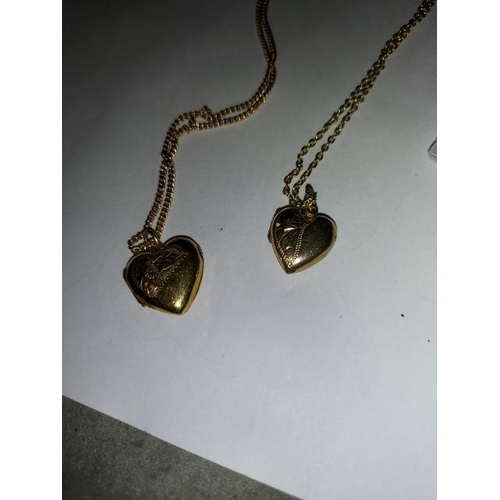 401 - 2 Vintage Heart Lockets On Chains, 9ct Back Front Marked Rolled Gold