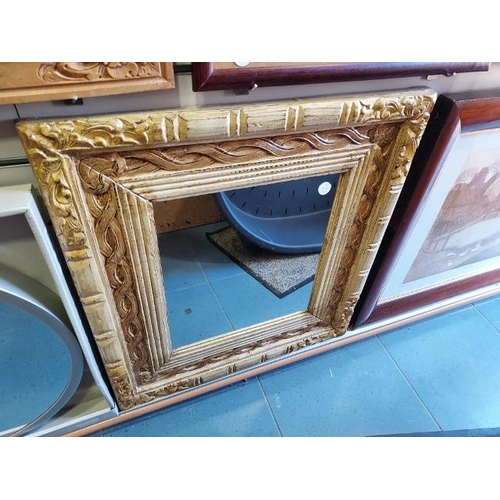 104 - 2 Mirrors, 1 Round Silver Colour Frame, 1 Wooden Carved Frame