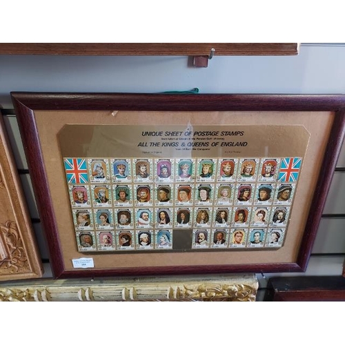 108 - Framed Sheet Of Postage Stamps, All The Kings And Queens Of England 1971