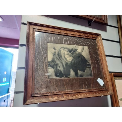 117 - 2 Framed Pictures Circa 1910. 1 Farmyard Scene, 1 Of Ladies Sleeping