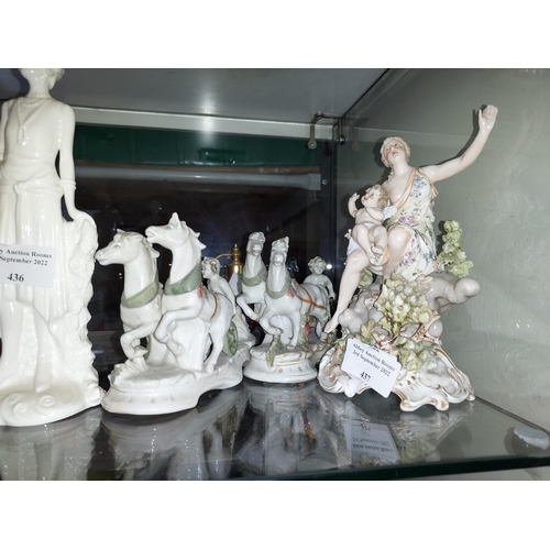 437 - Pair Of Victorian Ornaments With Horses, A/F Plus Meissen? Figure Holding A Cherub. A/F