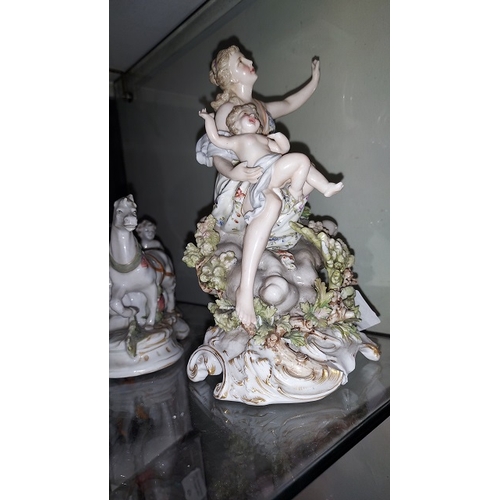 437 - Pair Of Victorian Ornaments With Horses, A/F Plus Meissen? Figure Holding A Cherub. A/F