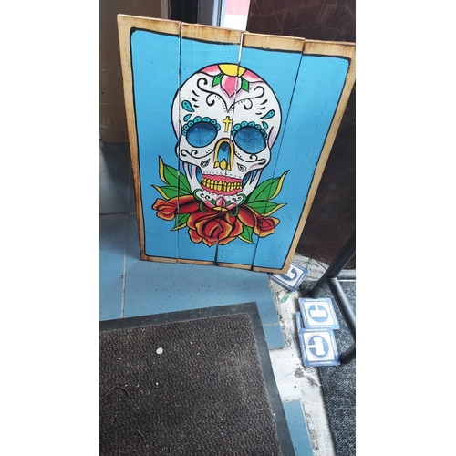 41 - Cinco De Mayo Style Skull Painting On Board