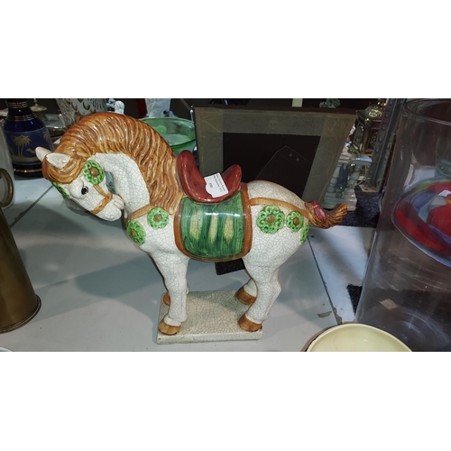 550 - Chinese Large Tang Style Pottery Horse 13 Inches Tall