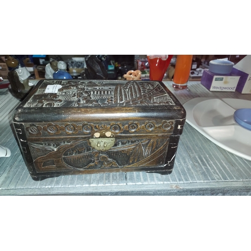 557 - Wooden Oriental Box For Restoration, Broken Catch