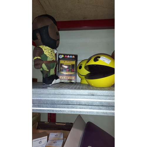 603 - Pac-Man Money Box And Game Plus Smiley Face Light? And Mr. T Plush