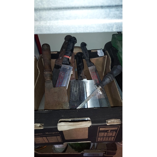 Box Of Cleavers And Butchers Knives, Including Vintage