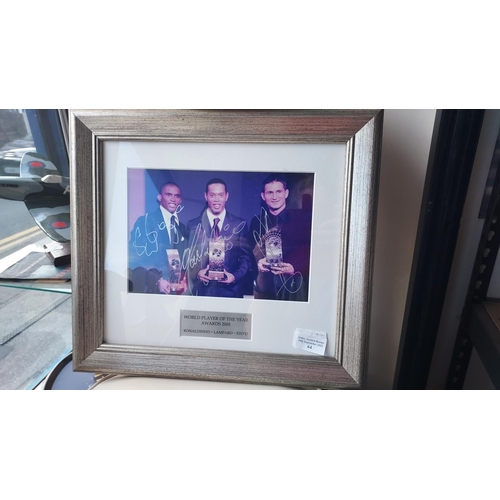 65 - Framed Photo Of Ronaldinho, Lampard And Eto'O With Signatures And Certificate Dated 2005