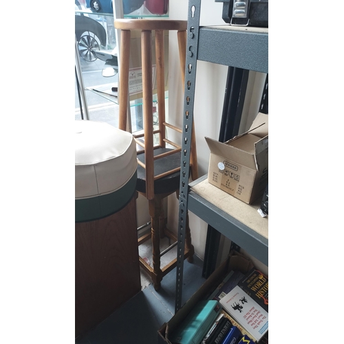 69 - 2 Wooden Stools, 1 Upholstered