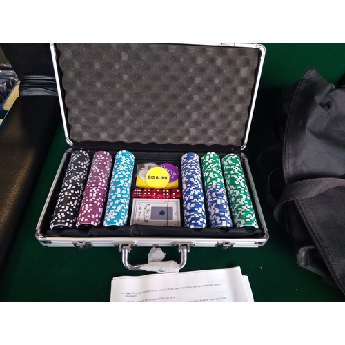 92 - Folding Poker Table With Carrying Bag Plus Poker Chip Set In Case