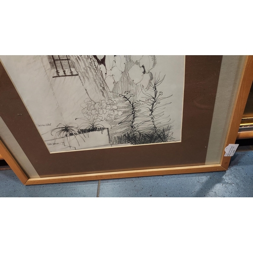 110 - Framed Pencil Drawing Of Palm Tree Called Chilohes Villa