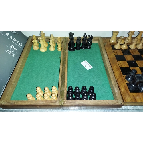 199 - 3 Various Wooden Chess Sets, 1 Complete, 1 With 1 Pawn Missing, Last One Had Different Pawn And Hors... 