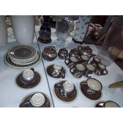 215 - 2 Brown Earthenware S.A Tea Sets With Extras