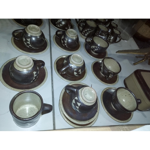 215 - 2 Brown Earthenware S.A Tea Sets With Extras