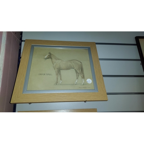 409 - Pair Of Vintage 1936 Glazed Pastel Studies Of Horses Signed