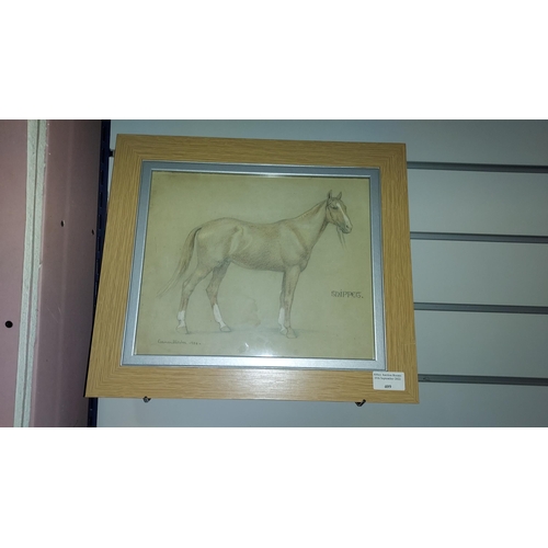 409 - Pair Of Vintage 1936 Glazed Pastel Studies Of Horses Signed