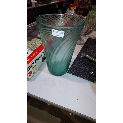 406 - Whitefriars Green Spiral Patterned Vase