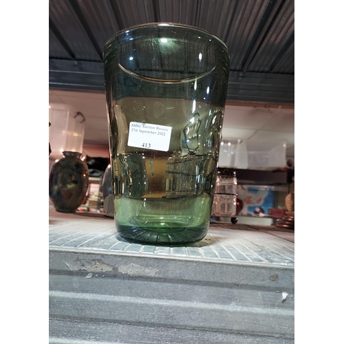 413 - Heavy Whitefriars Green Glass Vase