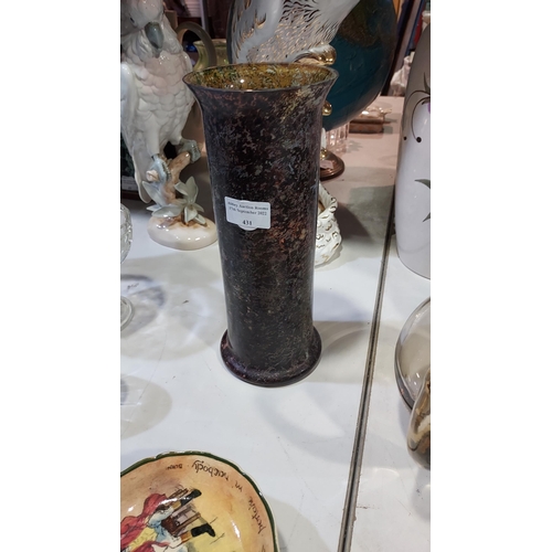 431 - Speckled Brown Heavy Amber Glass Vase. Possibly Murano?