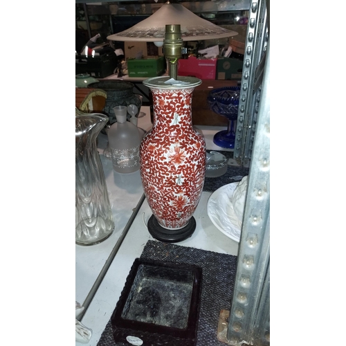 458 - China Oriental Red Patterned Table Lamp Base