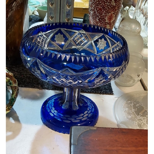 477 - Bohemian Cobalt Czech Tazza A/F