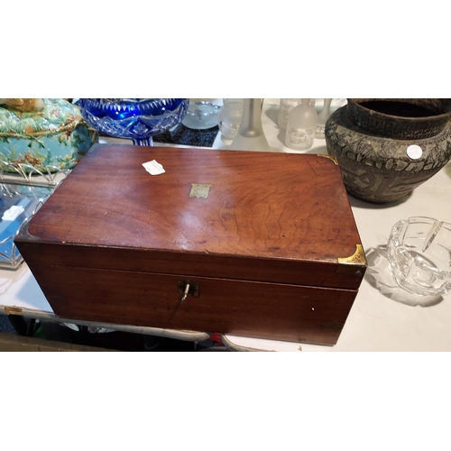 479 - Mahogany 1880s Writing Slope, Hinges Need Fixing