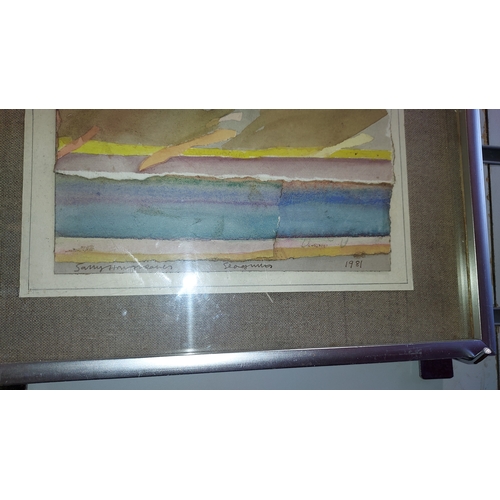 110 - Small Framed Abstract Watercolour Of Seagulls By Samy Hargreaves 1981