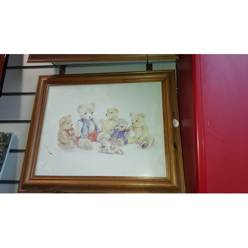 115 - Pair Of Pine Framed Teddy Bear Prints