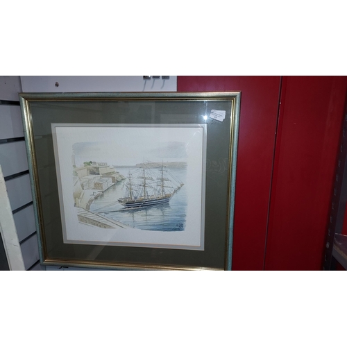 125 - Framed Oriental Watercolour Of A Ship