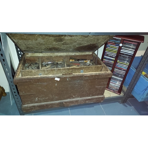 65 - Large Wooden Trunk Of Tools