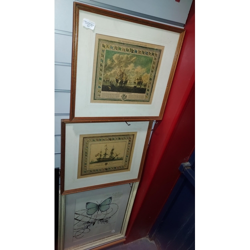 117 - 2 Framed Antique Nautical Battle Scene Prints