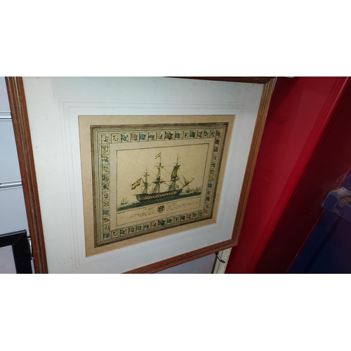 117 - 2 Framed Antique Nautical Battle Scene Prints