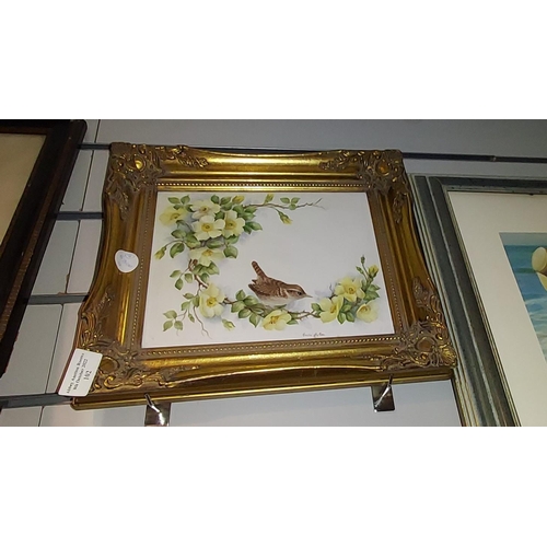 102 - Gilt Framed Painting Of Wren On Tile By Rosina Ayton