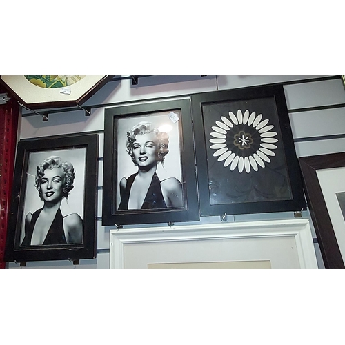 103 - 4 Small Framed Pictures, 2 Floral Plus 2 Marilyn Monroe