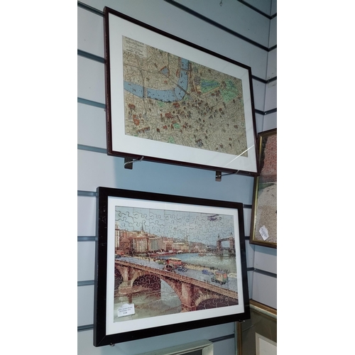 119 - 2 Framed Jigsaw Puzzles, 1 Is London Bridge Other Is A Map