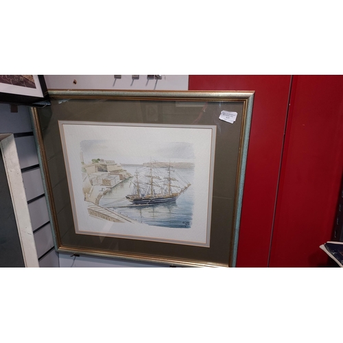 123 - Framed Oriental Watercolour Of A Ship