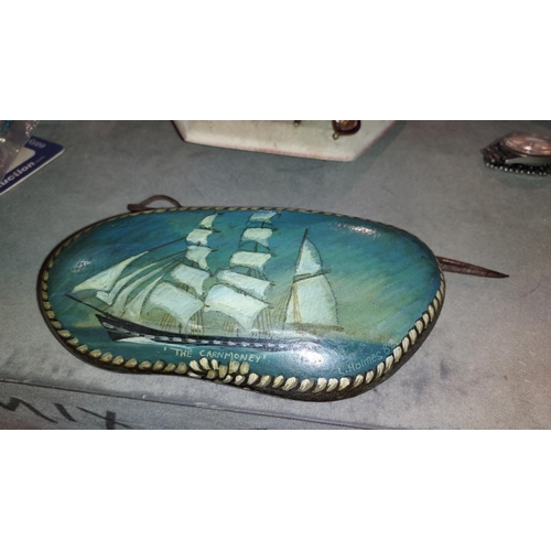 296 - Painting Of Ship On Stone