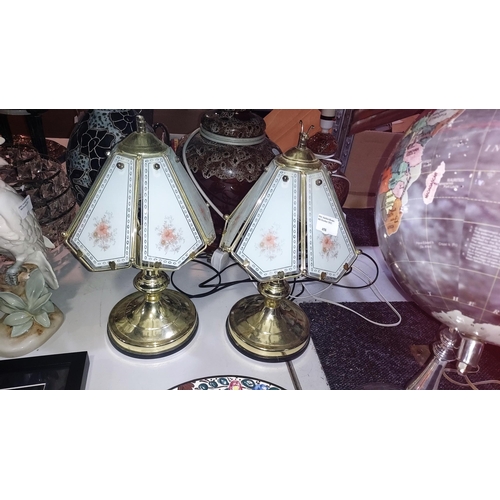 458 - Pair Of Matching Table Lamps With Glass Shades