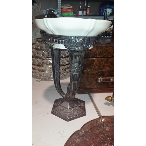 481 - French Spelter Stand With Ceramic Dish