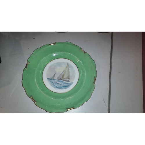 508 - Hand Painted Royal Crown Derby Yacht Plate