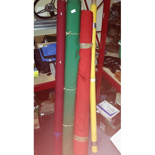 656 - 4 Rolls Of Material. Red, Dark Red, Yellow And Green