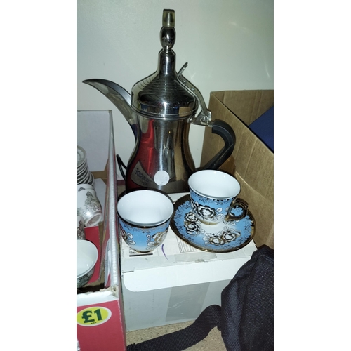 201 - Large Arab/Turkish Coffee Tea Set Plus Arab/Turkish Coffee Maker, Tested And Working Plus Cups And S... 