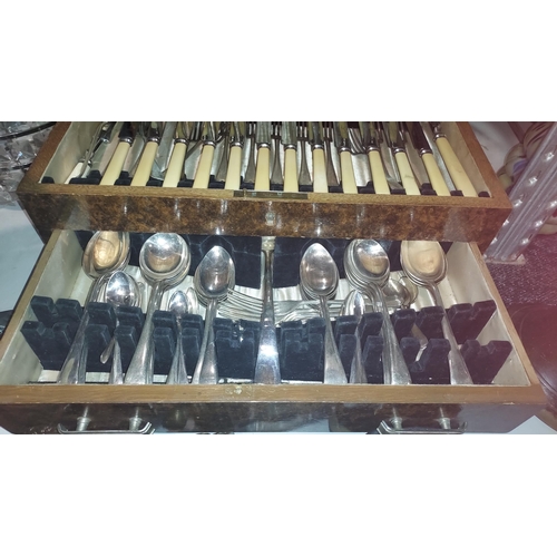 482 - Large Wooden Cutlery Canteen With Contents